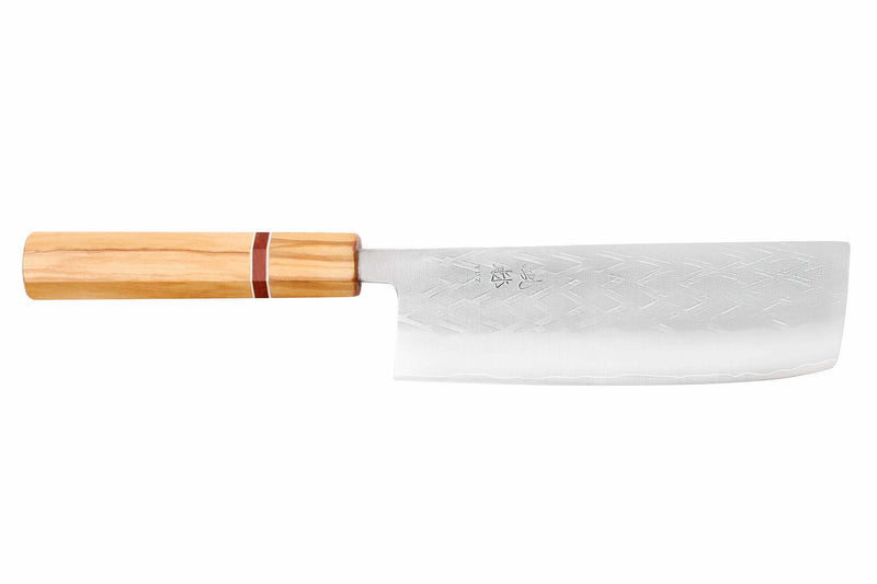 Couteau nakiri 16,5cm japonais artisanal Yuzo SLD olivier et sequoia