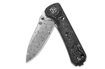 Couteau pliant QSP Hawk 131Q acier damas manche en fibre de carbone noir et aluminium 10,5cm