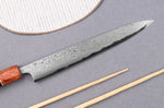 Couteau sujihiki 21cm japonais artisanal Toshihiro Wakui Aogami 2 damas laminé