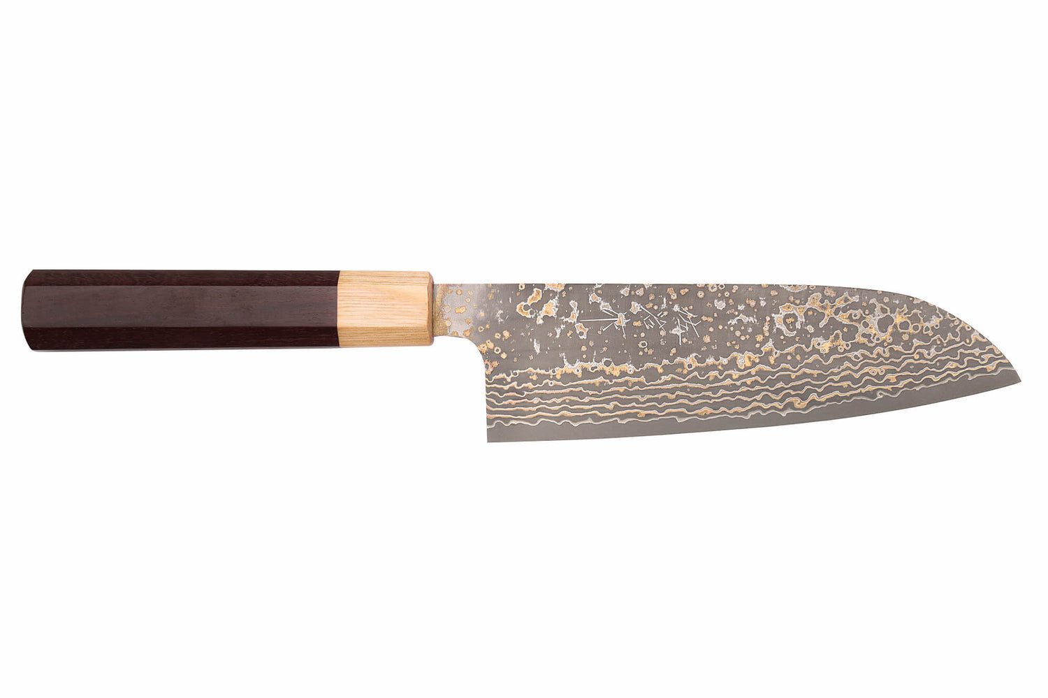Couteau santoku 16,5cm japonais artisanal Takeshi Saji VG10 Gold