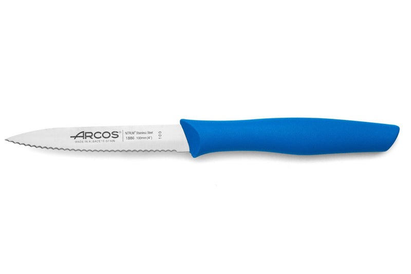 Couteau d'office Arcos Nova lame dentée en acier Nitrum manche bleu 10cm