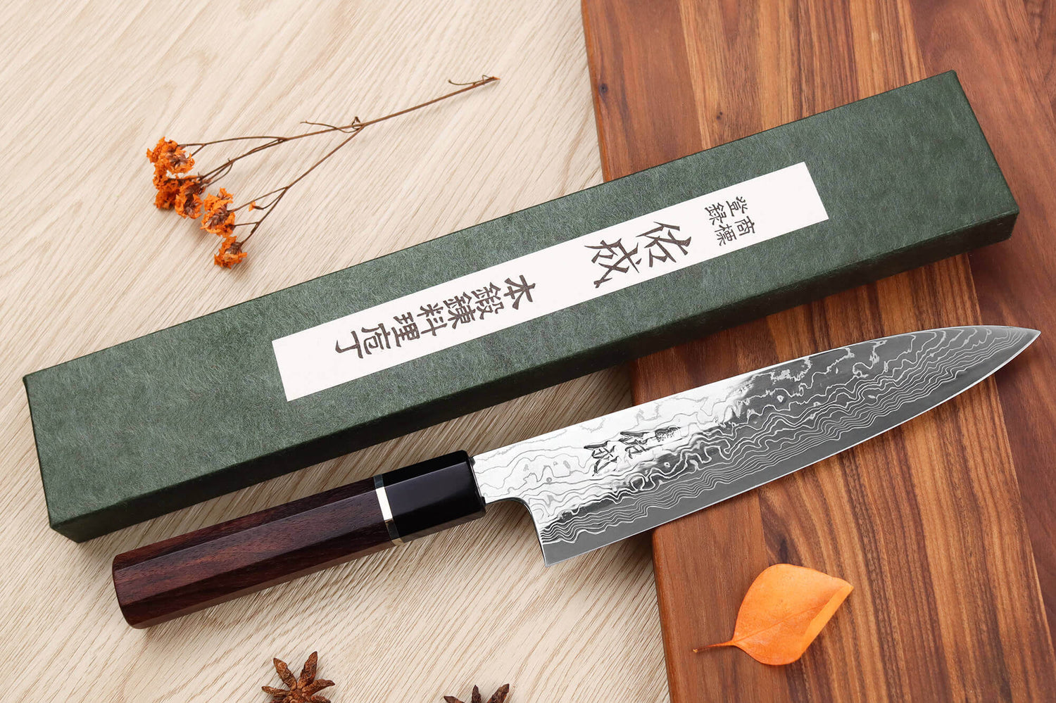Couteau de chef 21cm japonais artisanal Sukenari SG2 damas