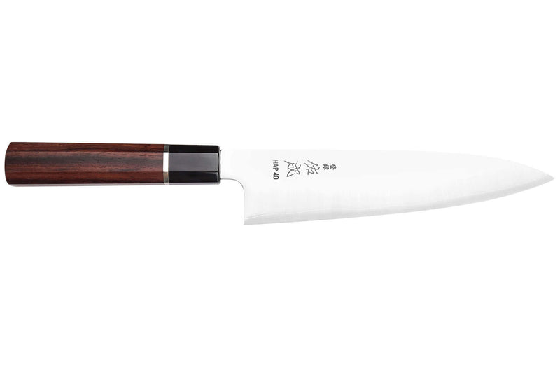 Couteau de chef 21cm japonais artisanal Sukenari HAP40 San Maï manche en bois de rose