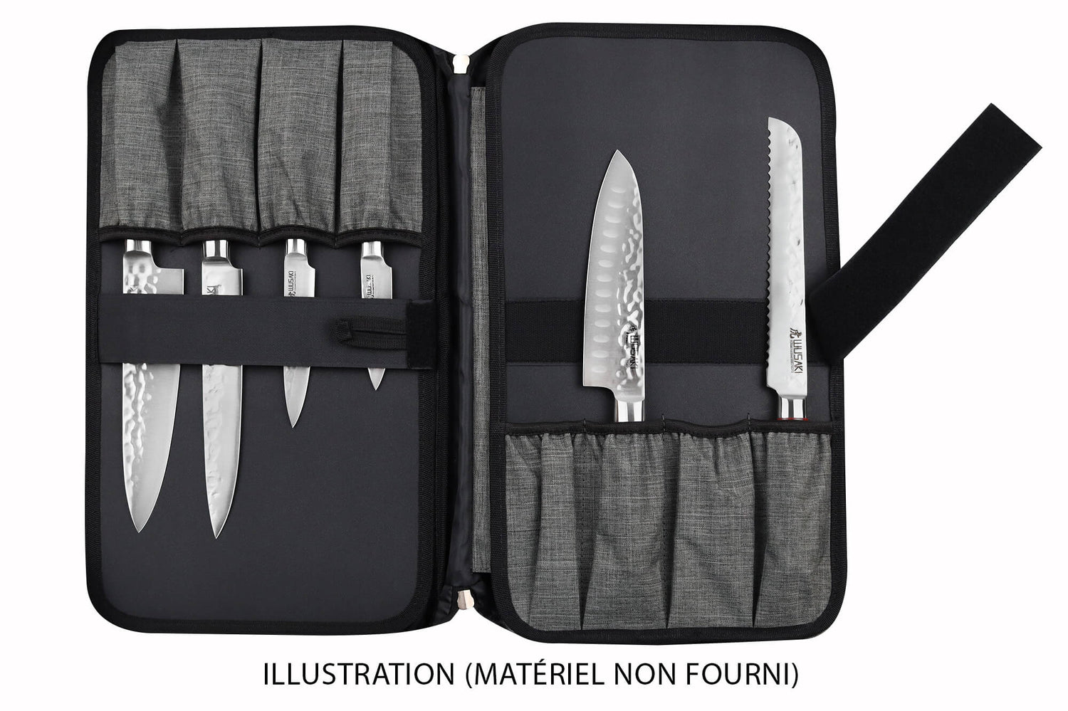 Mallette vide Wusaki grise pour 21 couteaux et ustensiles + 1 grande poche de rangement