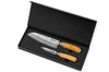 Coffret de 2 couteaux Wusaki Damas 10Cr manches en olivier Santoku + Office