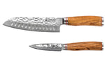 Coffret de 2 couteaux Wusaki Damas 10Cr manches en olivier Santoku + Office