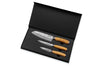 Coffret 3 couteaux Wusaki Damas 10Cr olivier Santoku + Universel + Office