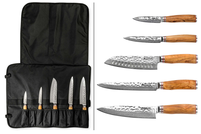 Mallette de 5 couteaux de cuisine Wusaki Damas 10Cr manches en olivier